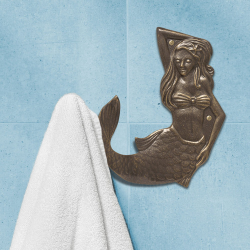 French Bronze Mermaid Towel Hook - Left Facing