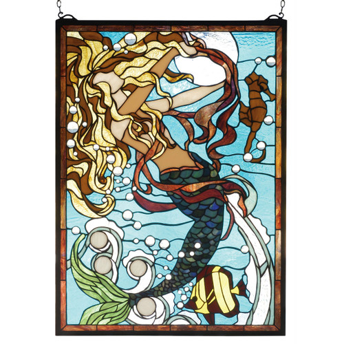Gold & Chestnut Mermaid Stained Glass Window