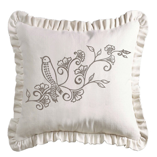 Gramercy White Linen Weave Ruffled Embroidered Pillow
