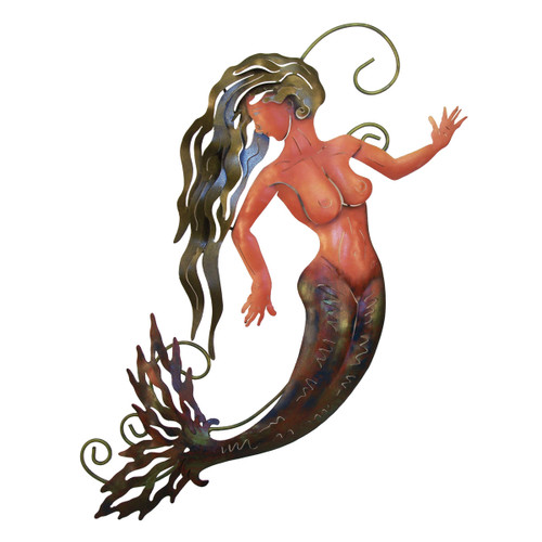 Green Mermaid Metal Wall Art - Left Facing