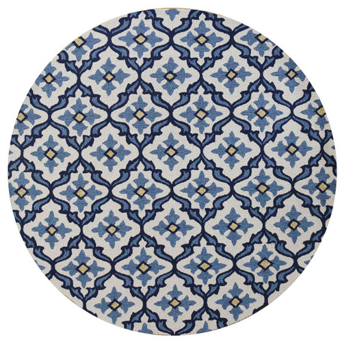 Harbor Ivory and Blue Mosaic Indoor/Outdoor Rug - 8 Ft Round