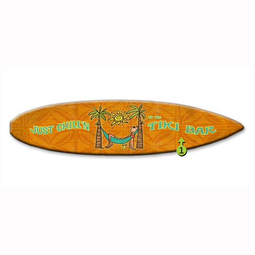 Just Chill'n at the Tiki Bar Surfboard Wood Personalized Sign - 12 x 44