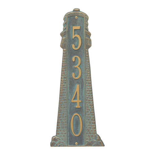 Large Lighthouse Vertical House Number Plaque - Bronze Verdigris