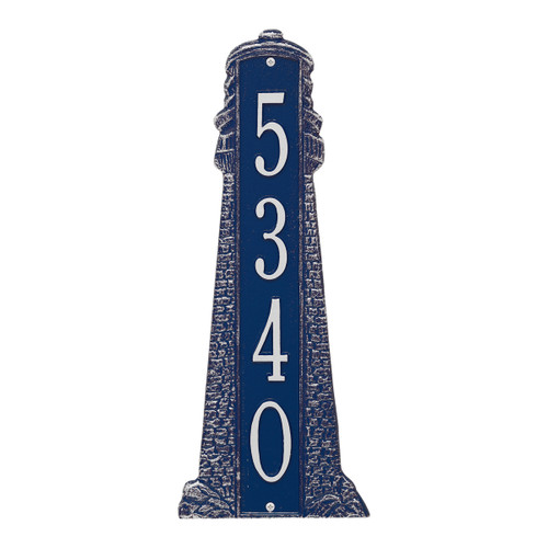 Large Lighthouse Vertical House Number Plaque - Dark Blue & White