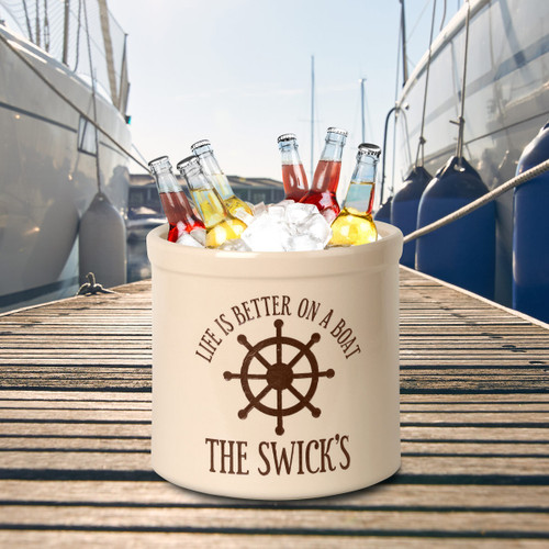 Life Is Better On A Boat Personalized Crock - Red