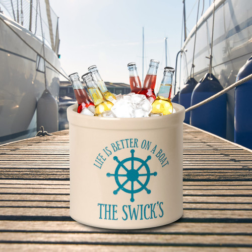 Life Is Better On A Boat Personalized Crock - Sea Blue