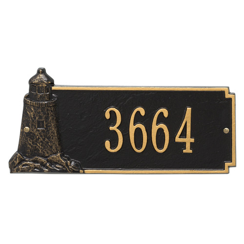 Lighthouse House Number Plaque - Black & Gold