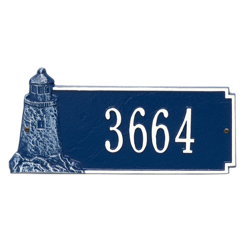 Lighthouse House Number Plaque - Blue & White