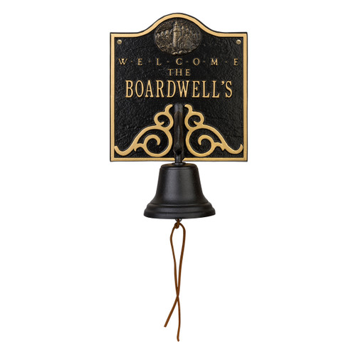 Lighthouse Personalized Bell Welcome Plaque - Black & Gold