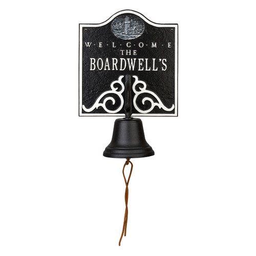 Lighthouse Personalized Bell Welcome Plaque - Black & White