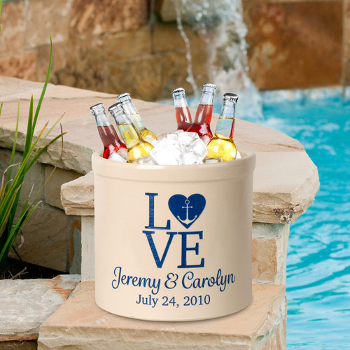 Love Anchor Personalized Crock - Dark Blue