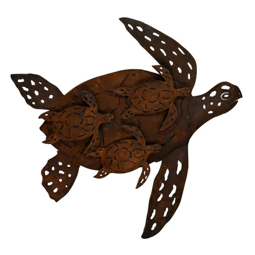 Mama Turtle with Babies - Rust
