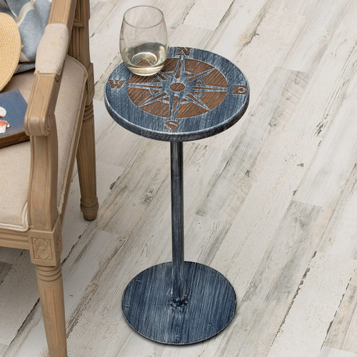 Marina Drink Table with Etched Compass Top