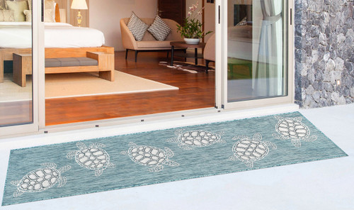 Marisol Bay Aqua Indoor/Outdoor Rug - 2 x 8