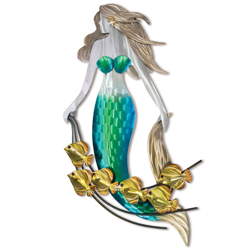 Mermaid with Fish 3-D Metal Wall Art
