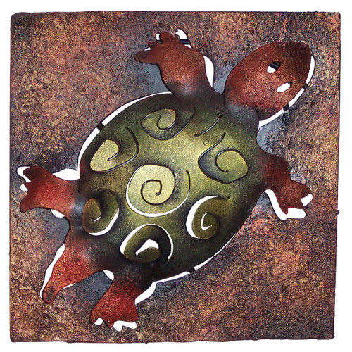Mini Square Brown & Green Turtle Metal Wall Art