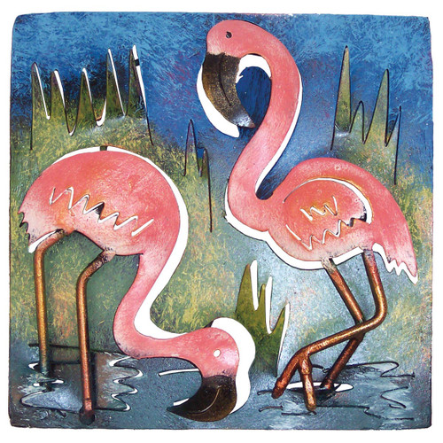 Mini Square Flamingos Duo Metal Wall Art