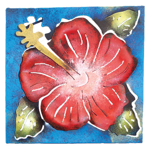 Mini Square Hibiscus Metal Wall Art