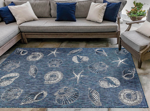 Antigua Shells Navy Indoor/Outdoor Rug - 8 x 10