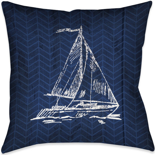 Navy and Coral Blocks Sailboat Pillow