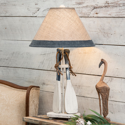 Navy Paddles & Rope Table Lamp with Burlap Shade