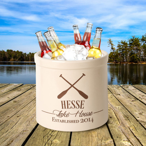 Oar Lake House Personalized Crock - Brown