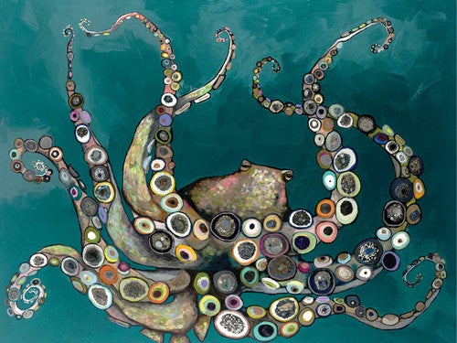 Teal Kaleidoscope Octopus Canvas Art