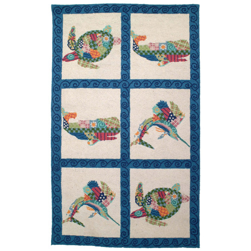 Patchwork Ocean Rug - 4 x 6