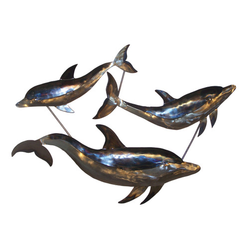 Polished Metal School of Dolphins Wall Art