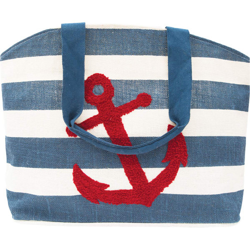 Red Anchor Striped Tote Bag