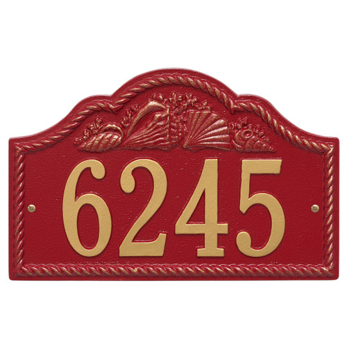 Rope and Shell Arch House Number Plaque - Red & Gold