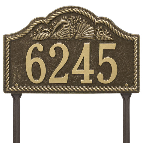Rope and Shell Lawn Address Plaque - Antique Brass