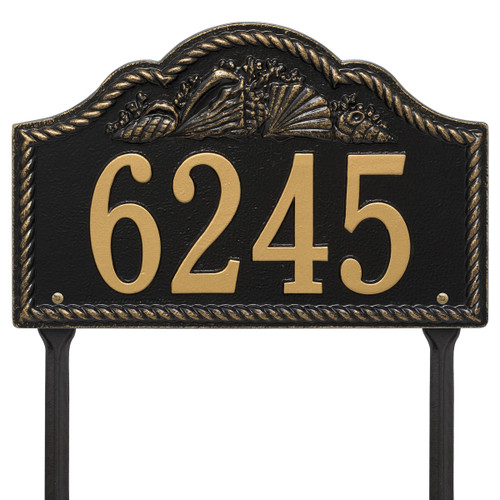 Rope and Shell Lawn Address Plaque - Black & Gold