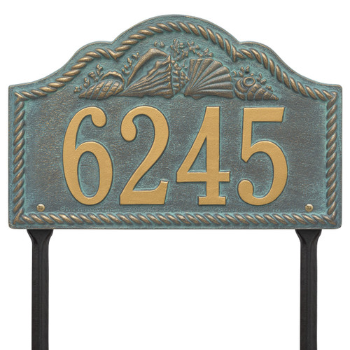 Rope and Shell Lawn Address Plaque - Bronze Verdigris