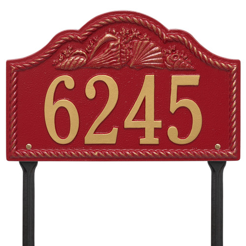 Rope and Shell Lawn Address Plaque - Red & Gold