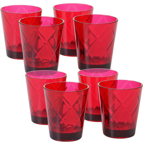 Ruby Lattice Acrylic Double Old-Fashion Glasses - Set of 8