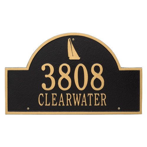 Sailboat Arch House Number Plaque - Black and Gold