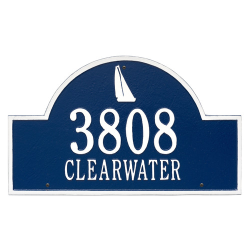 Sailboat Arch House Number Plaque - Blue and White