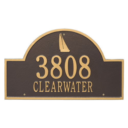 Sailboat Arch House Number Plaque - Bronze and Gold