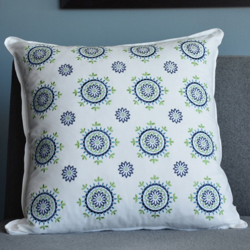 Santa Monica Square Pillow - All Over Medallion Embroidery