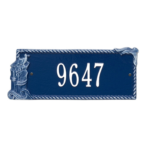 Seagull Rectangle House Number Plaque - Blue and White