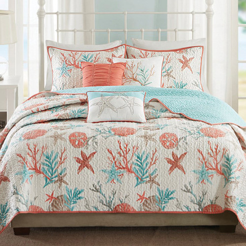 Seashell Bay 6 Piece Coverlet Quilt Bed Set - Full/Queen