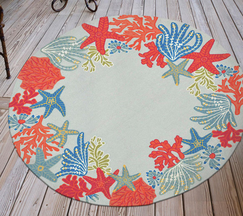 Seaside Party Aqua Indoor/Outdoor Rug - 5 Ft. Round