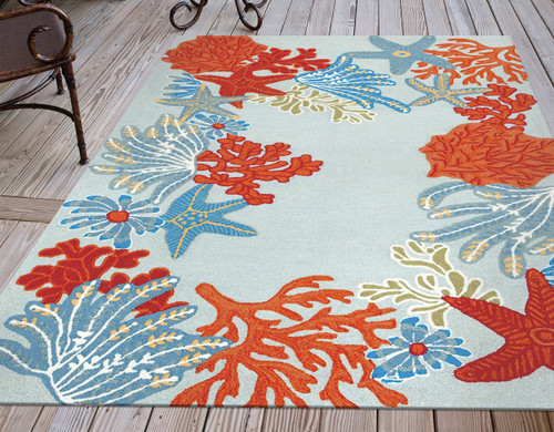 Seaside Party Aqua Indoor/Outdoor Rug - 8 x 12