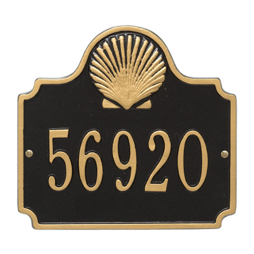 Shell House Number Plaque - Black & Gold