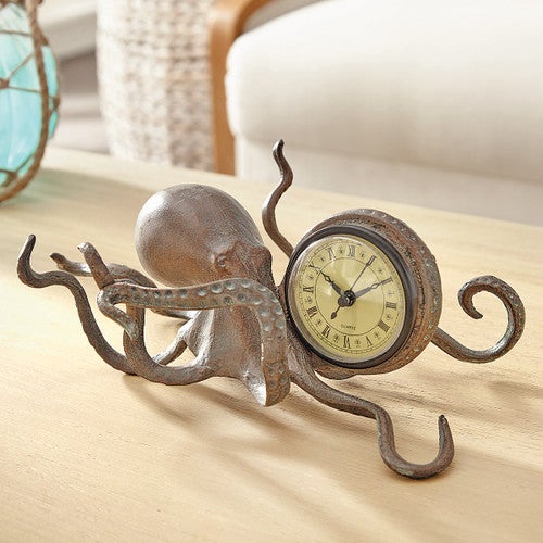 Aged Silver Octopus Desk Clock