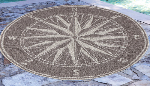 Skipper's Compass Gray Indoor/Outdoor Rug - 3 Ft. Round