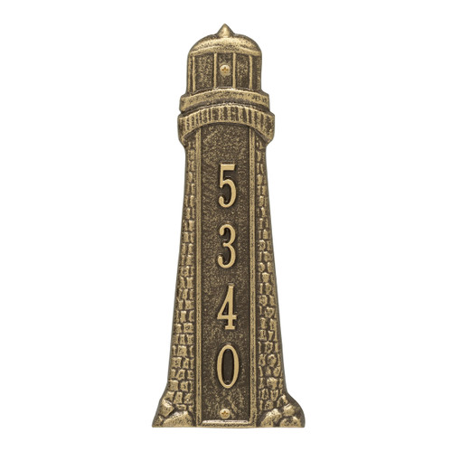 Small Lighthouse Vertical House Number Plaque - Antique Brass