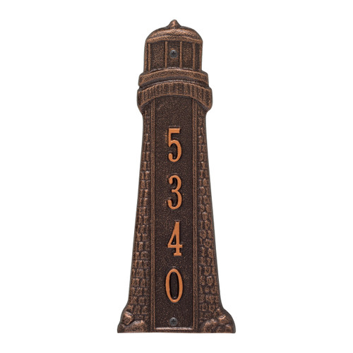 Small Lighthouse Vertical House Number Plaque - Antique Copper