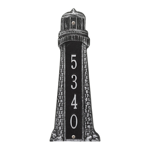 Small Lighthouse Vertical House Number Plaque - Black & Silver